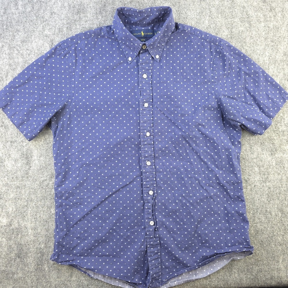 Ralph Lauren Shirt Large Slim Fit Blue Geometric Short Sleeve Button Down